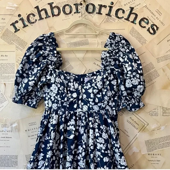 Free People Selkie French Ritz Midi Floral Dress Ruffle Buckingham Blue - Picture 7 of 11